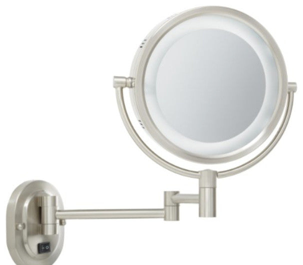 Jerdon HL65ND Hard-Wired 8-Inch Two-Sided Swivel Halo Lighted Wall Mount Mirror,