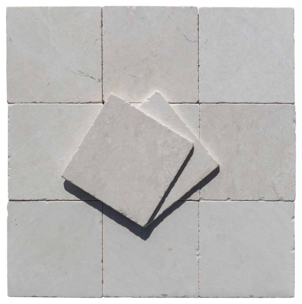 Botticino Super Light Cream Tumbled Marble Tile - 8"x8"x3/8", 132 Sqft Boxed
