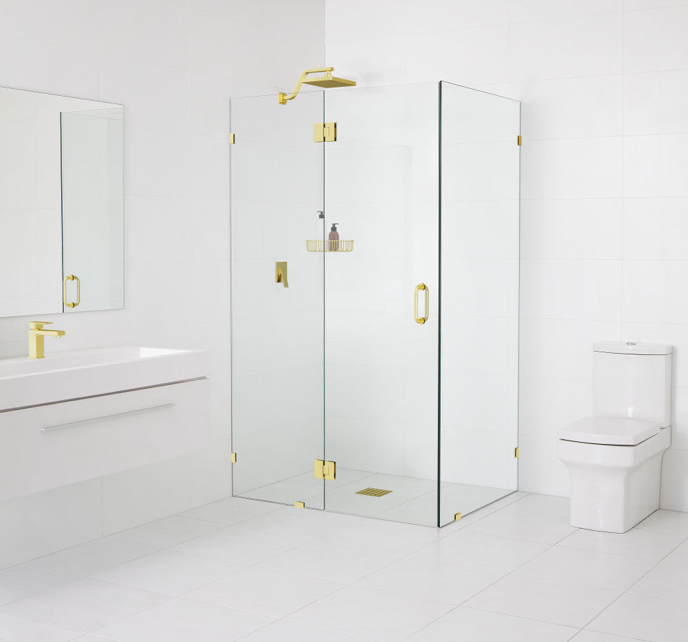 78"x46"x41" Frameless 90 Degree Shower Enclosure Glass Hinge, Polished Brass