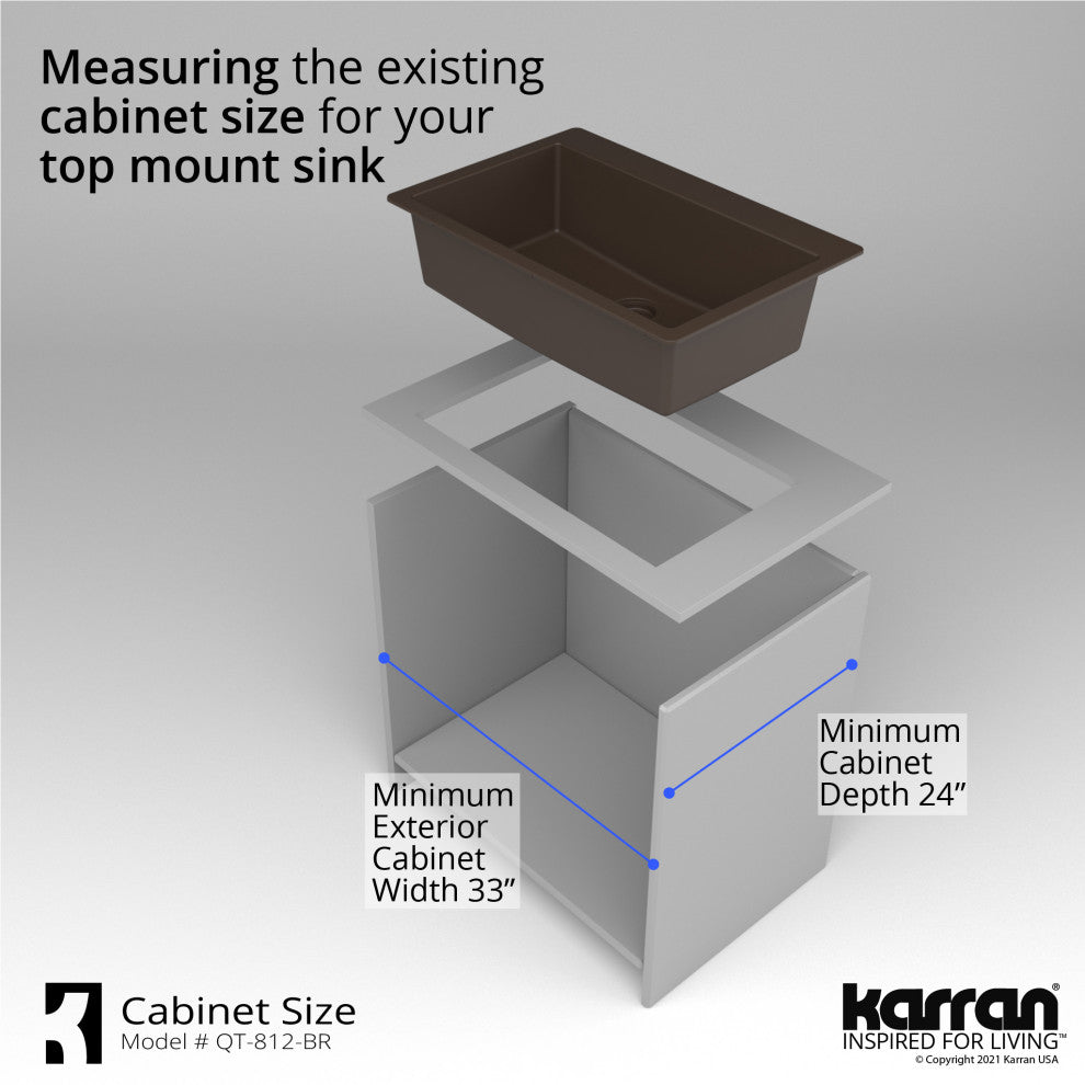 Karran QT-812 Top Mount 33" Large Single Bowl Quartz Kitchen Sink, Brown