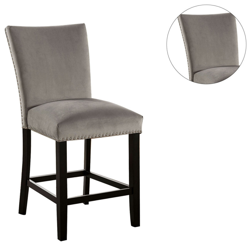 Flannelette And Wooden Dining Chair Of 2 with Backrest Design, Light Gray