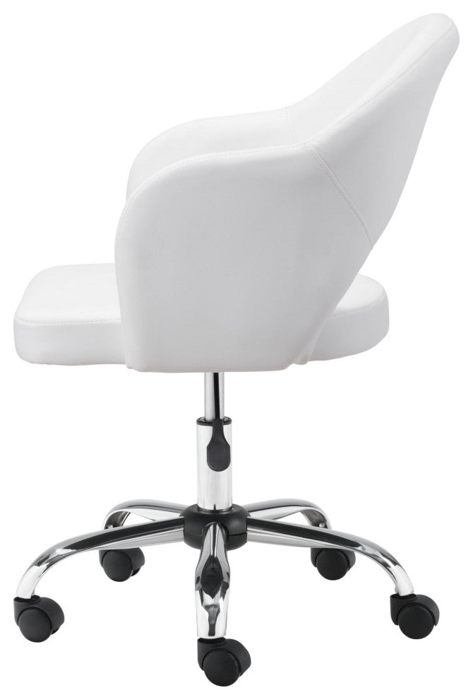 Office Chair, Faux Vinyl Leather, Steel, White, Chrome, Mid Century Business