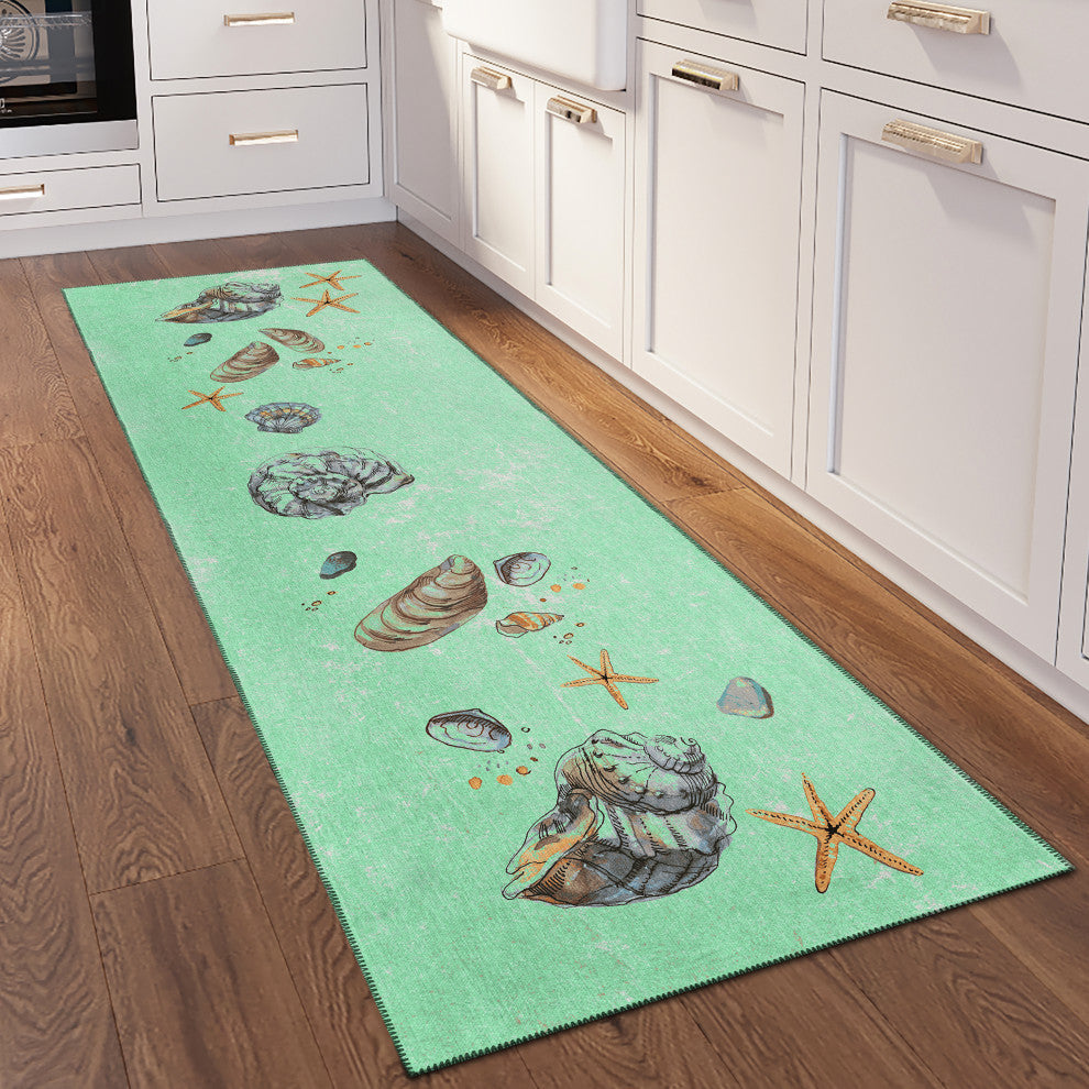 Indoor/Outdoor Seabreeze SZ9 Lagoon Machine Washable 2'3" x 7'6" Runner Rug