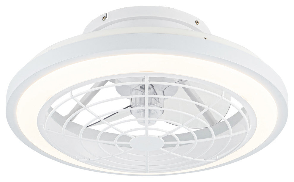 20 in. LED White Low Profile Caged Enclosed Ceiling Fan with Remote Control