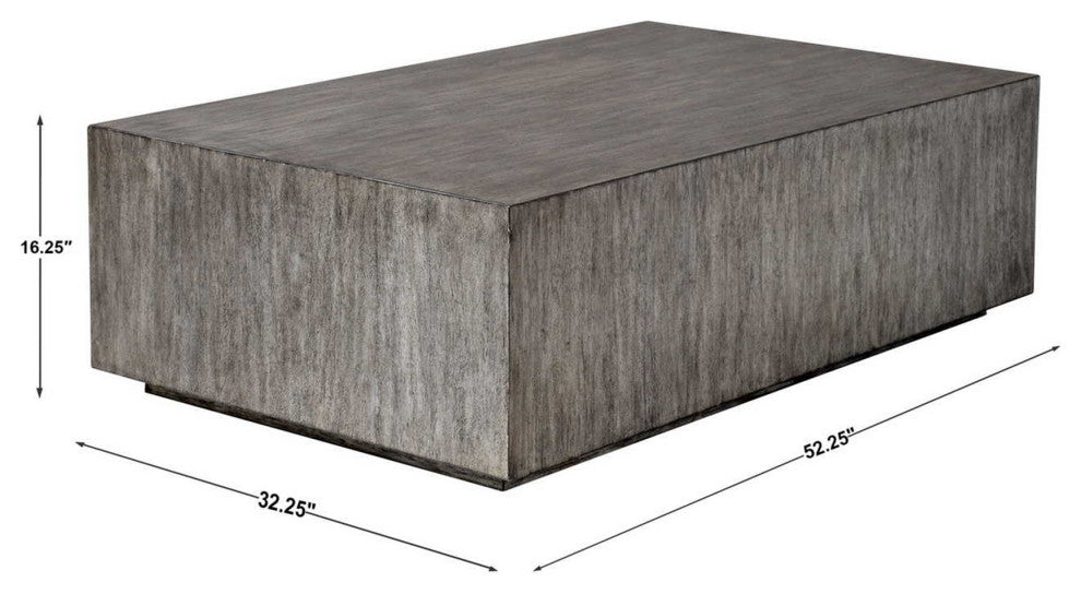Modern Minimalist Wood Cube Block Coffee Table Solid Rectangle Gray Distressed