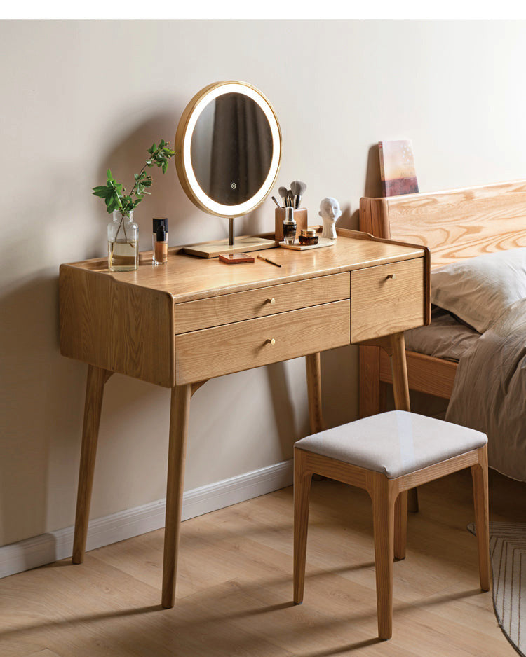Ash Wood Dressing Table, Walnut Color/ Makeup Table 31.4"