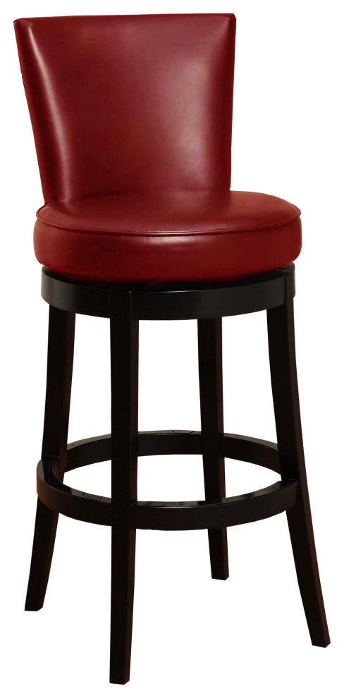 26" Red Faux Leather Round Seat Black Wood Swivel Armless Bar Stool