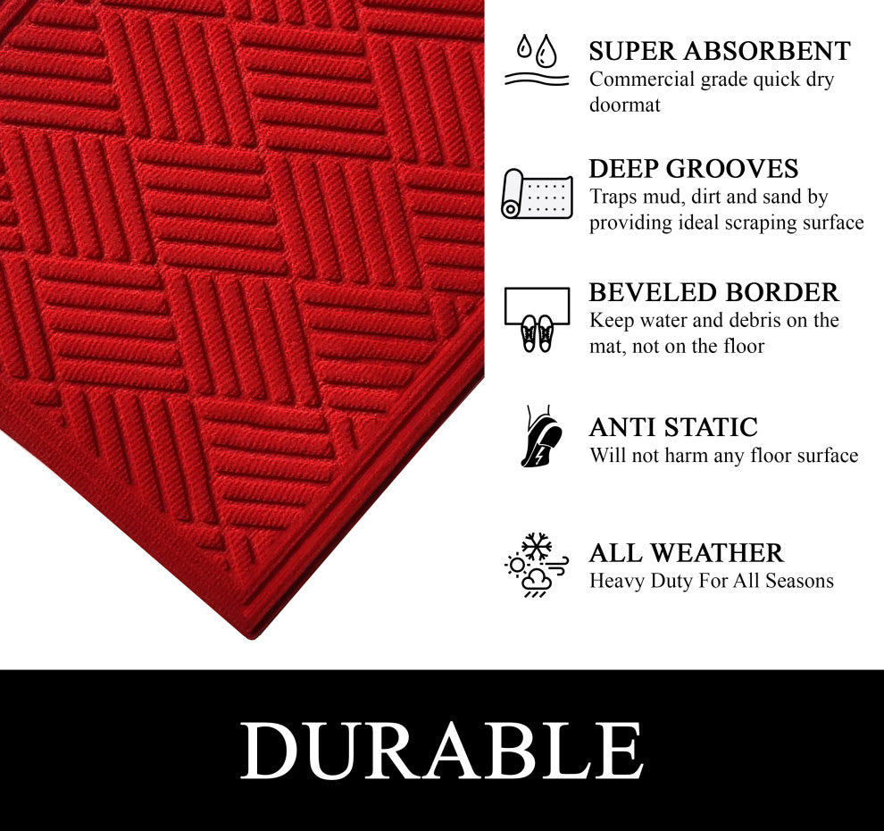 A1HC Superior Absorbant Polypropylene Doormat, Red Checkered, 24"x36"
