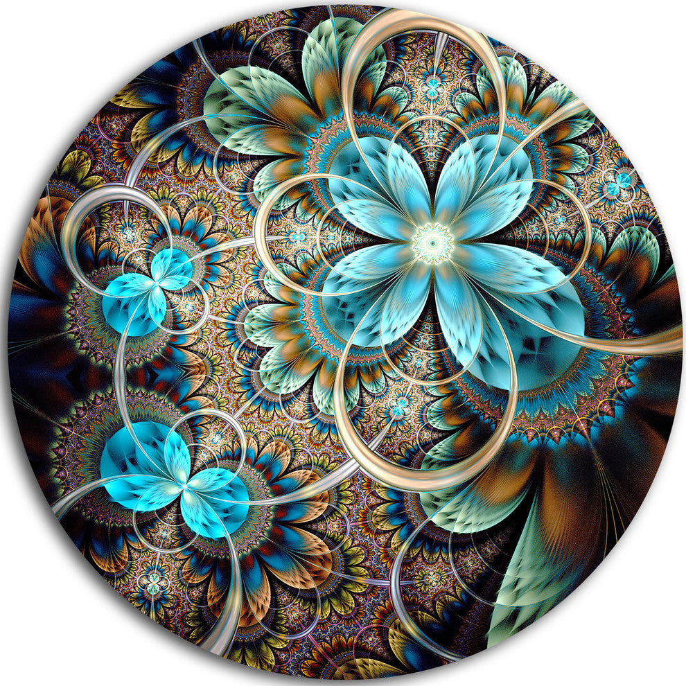 Colorful Fractal Flowers With Blue Shade, Digital Round Wall Art, 36"
