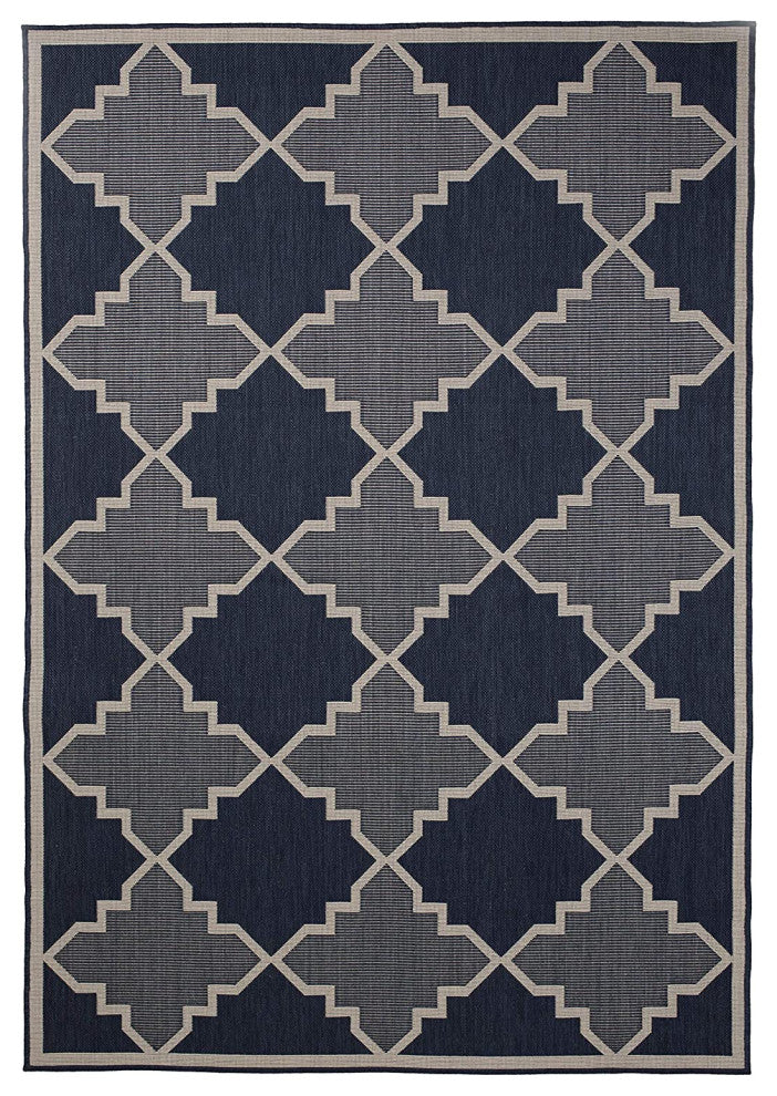 Outdoor Collection Trellis Diamond Rug Geometric Rug, Navy, 7'10"x10'