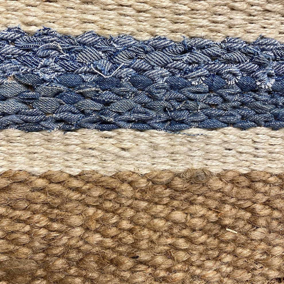 5" x 7" Tan and Blue Striped Area Rug