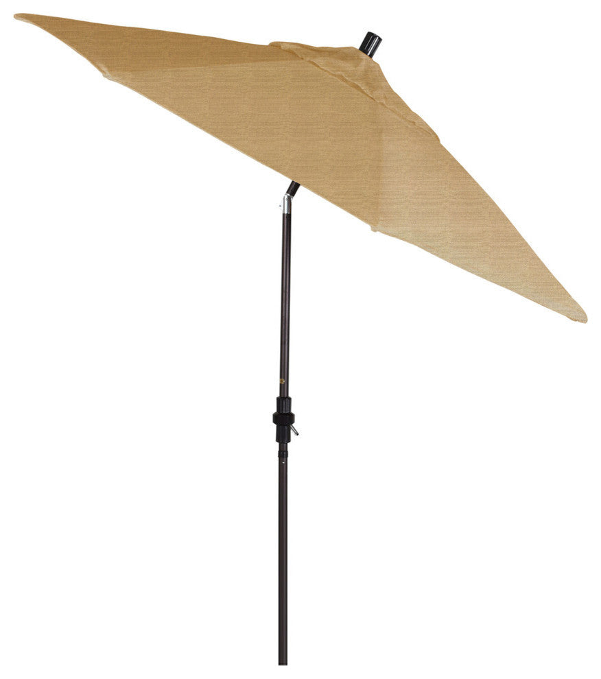9' Bronze Collar Tilt Lift Fiberglass Rib Aluminum Umbrella, Sunbrella, Linen Sesame
