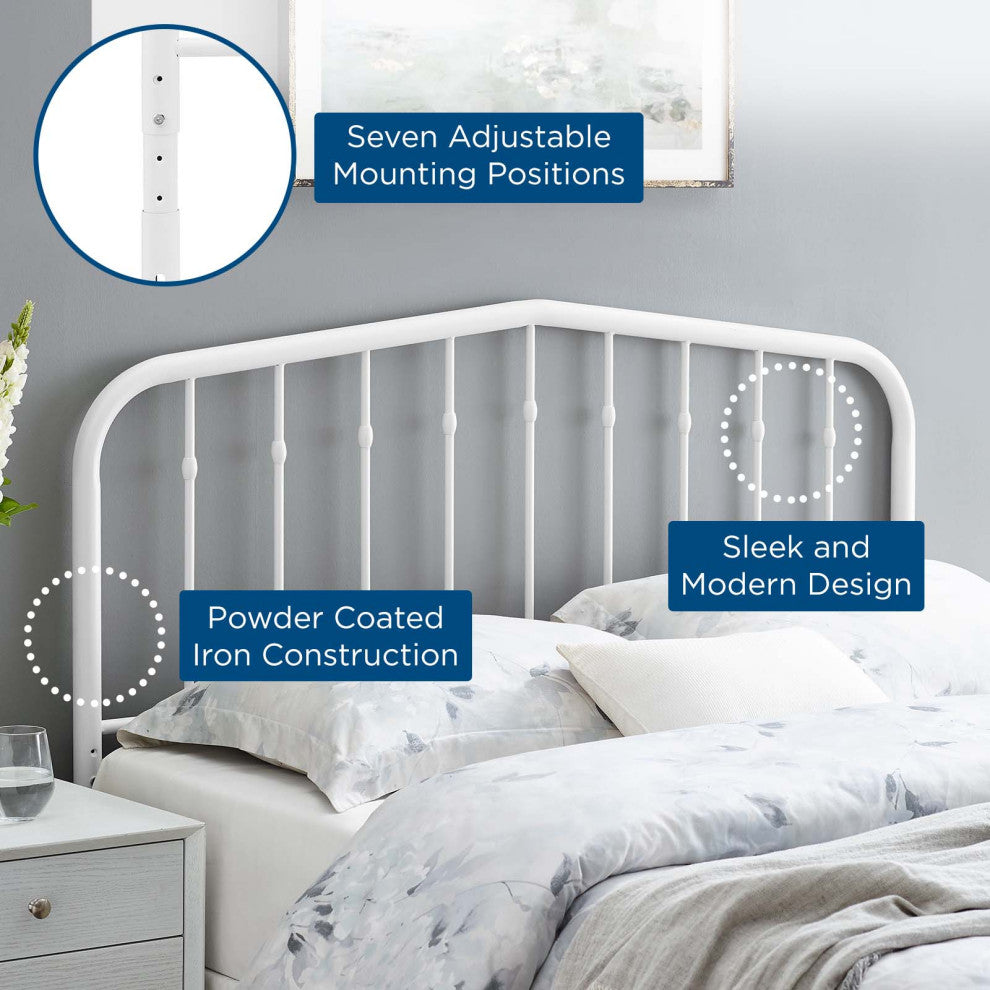 Headboard, King Size, Metal, White, Modern Farmhouse, Bedroom Master Suite