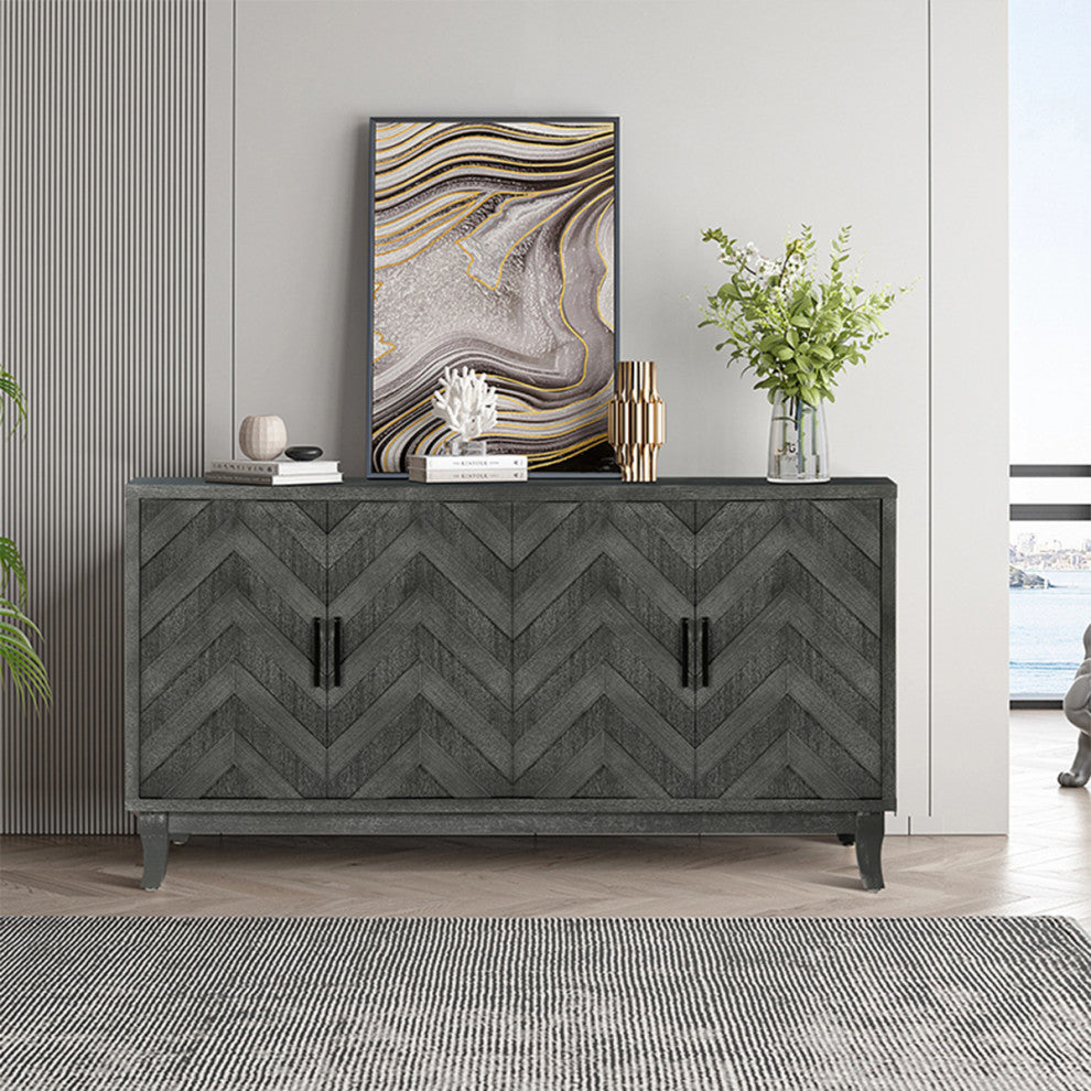 TATEUS Stronger Vintage Style Buffet Cabinet, Lacquered Accent Gray