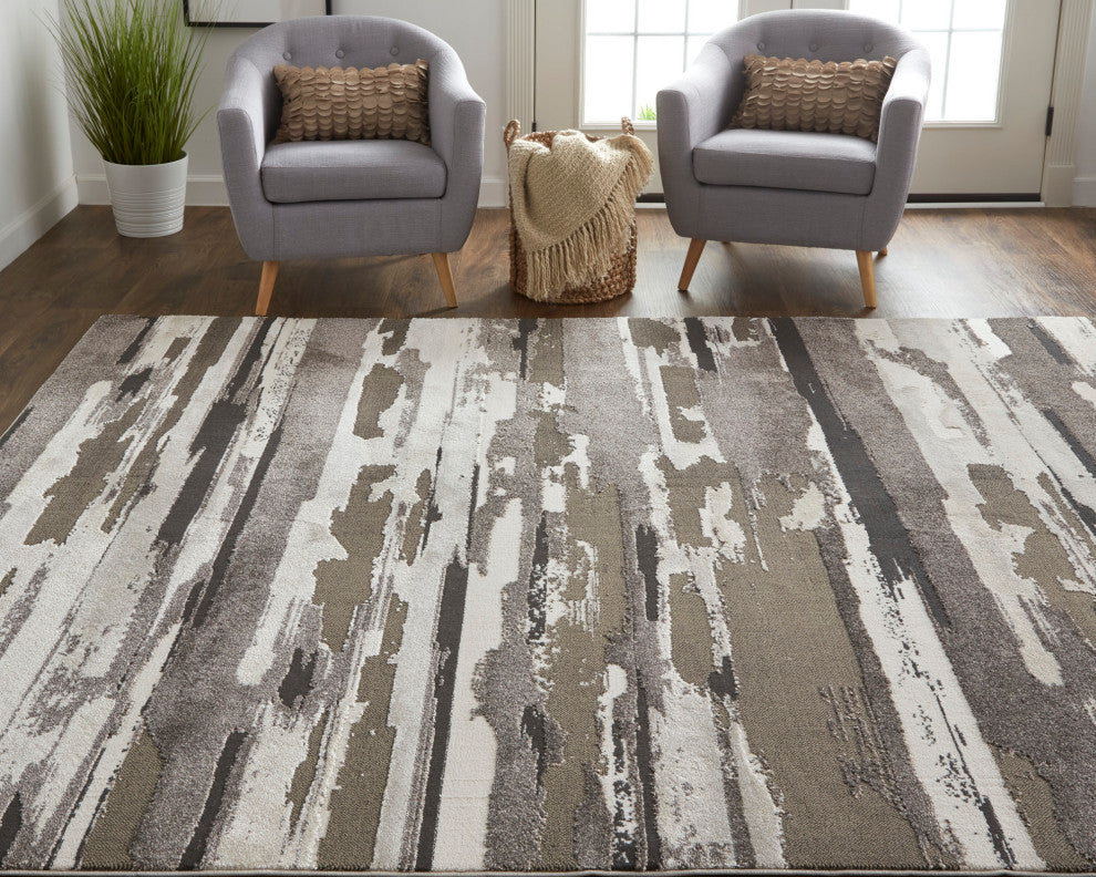 Weave & Wander Kayden Streak/Painterly Rug, Brown/Ivory, Rug, Brown, 6'-7" X 9'-