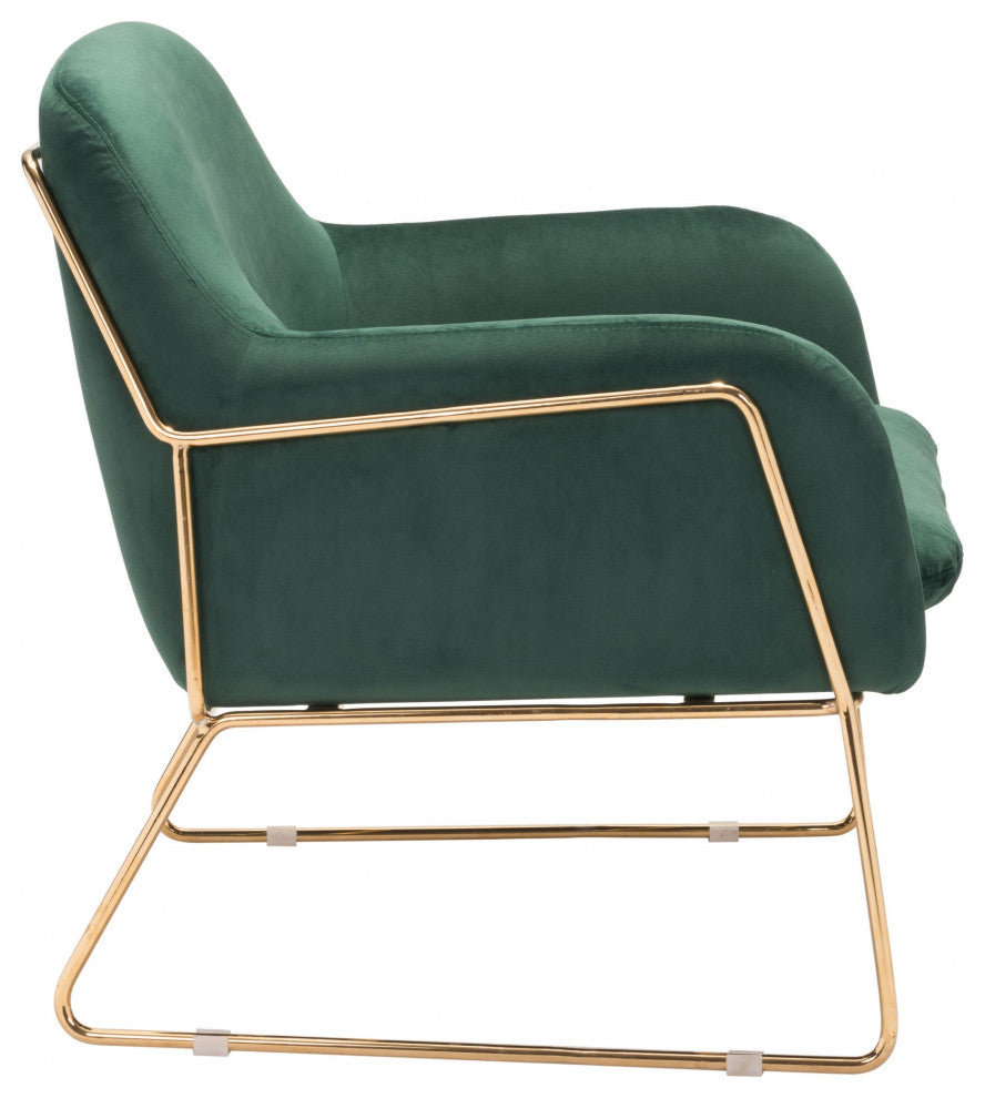 Comfy Square Green Velvet and Gold Accent Arm Chair