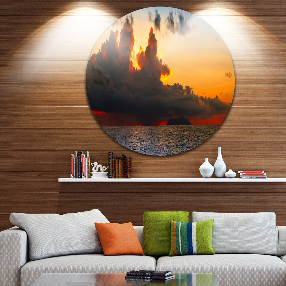 Beautiful Sunset Over The Clouds, Landscape Disc Metal Artwork, 23"