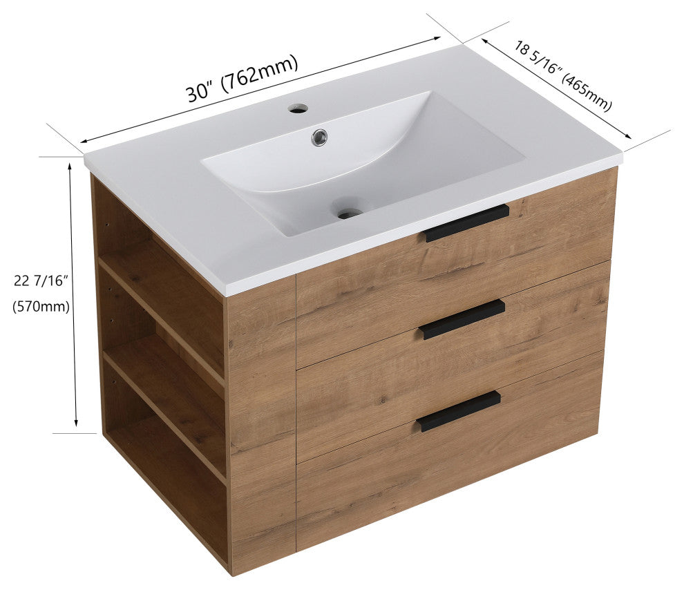 30 Inch Plywood Wall-Mounted Bathroom Vanity With Drawer and Adjustable Shelf