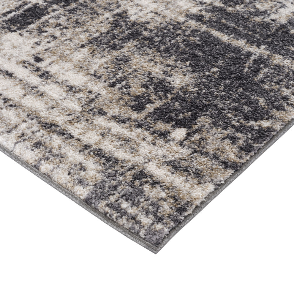 Clifton Abstract Gray Power-Loom Area Rug 6'7" x 9'