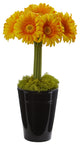 Nearly Natural Gerber Daisy Artificial Arrangement in Black Vase Yellow