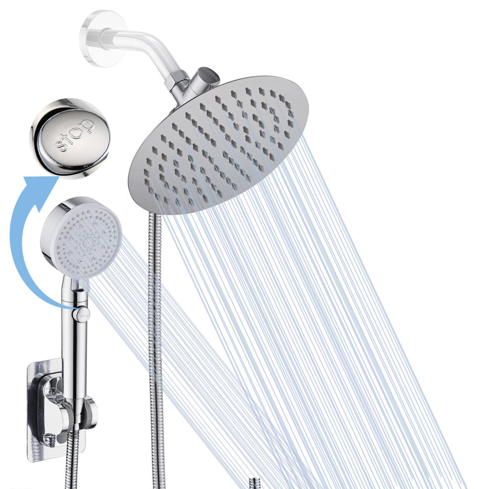 Hand shower set, high pressure round 8'' rain shower, Chrome