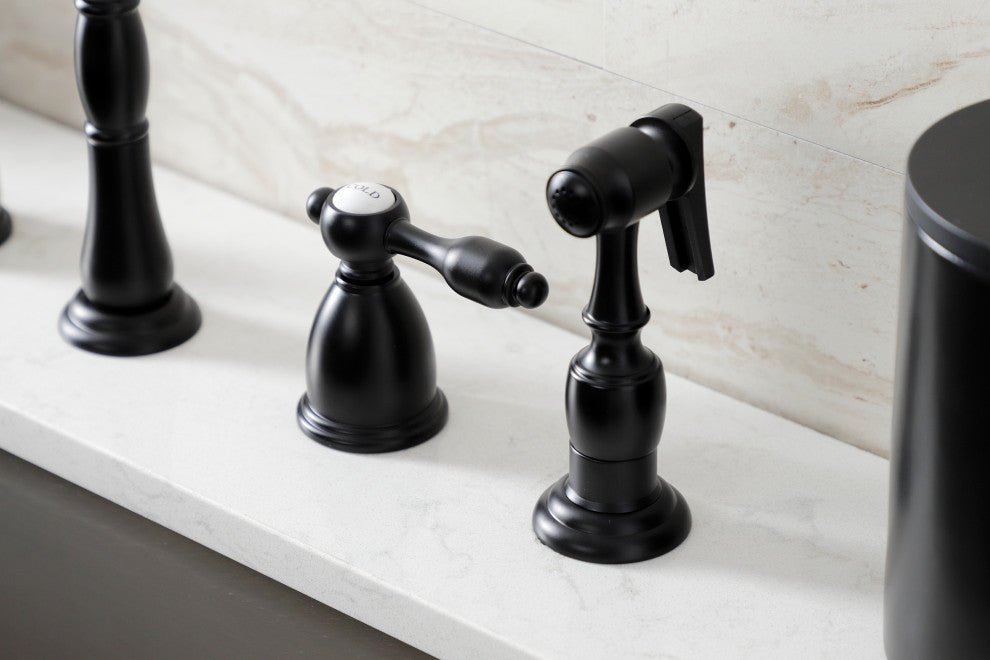 Kingston Brass KB1790TALBS Widespread Kitchen Faucet, Brass Sprayer