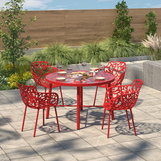 LeisureMod Modern Devon Aluminum Chair, Set of 4 Red