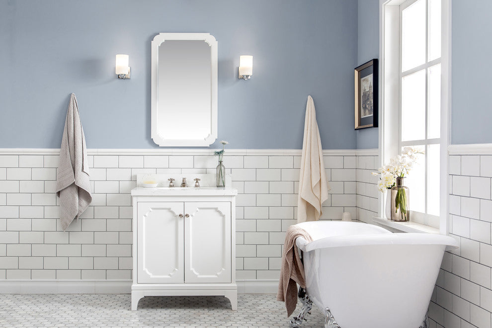 30" Wide Pure White Single Sink Quartz Carrara Bathroom Vanity