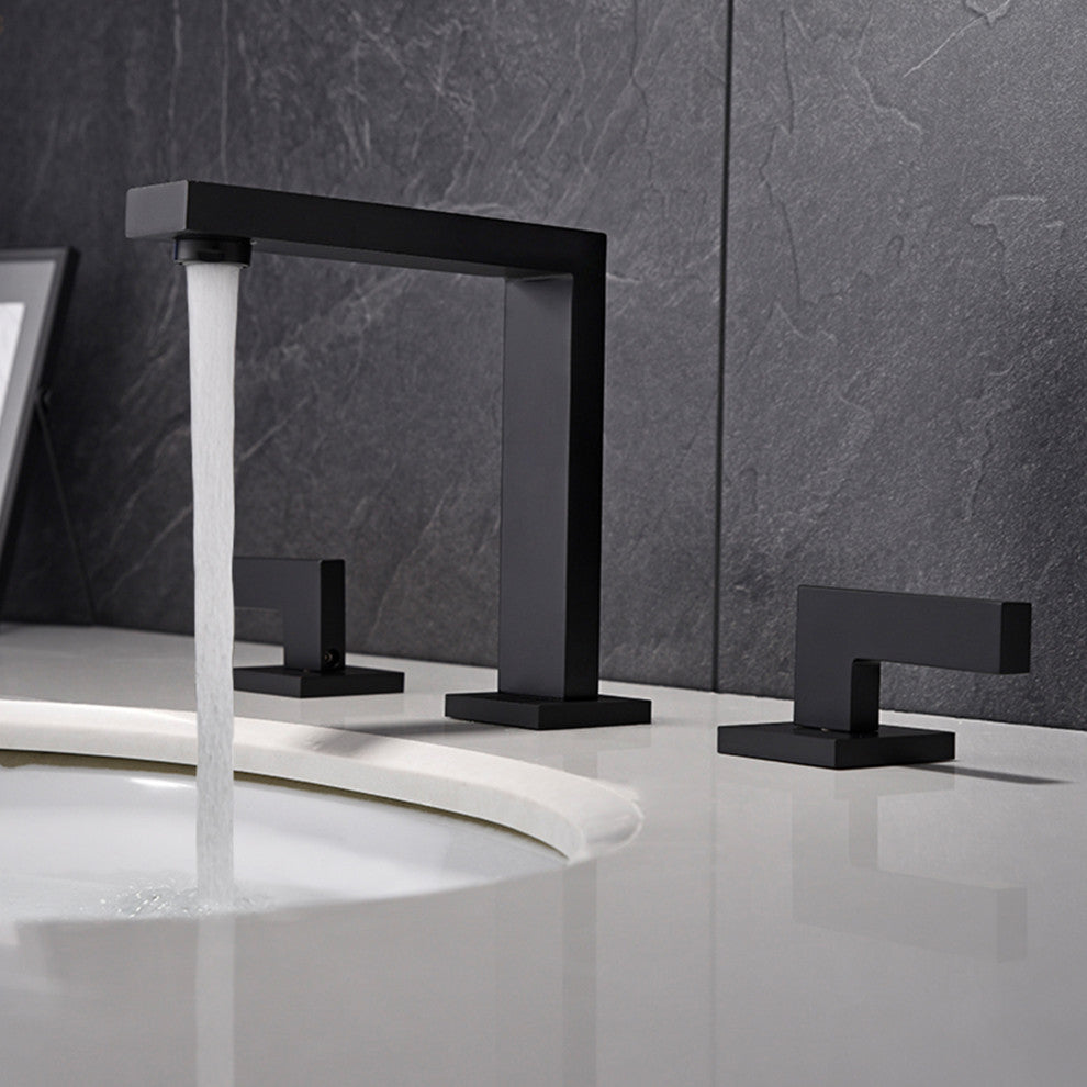Deck Mounted Dual Handle Widespread Bathroom Faucet, Matte Black