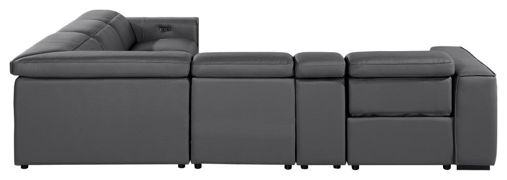 Niccolo Top Grain Italian Leather 6-Piece L-Shaped Power Reclining Sectional, Dark Grey