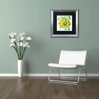 'Yellow Square On White' Matted Framed Art, Silver Frame, Black Matte, 11x11