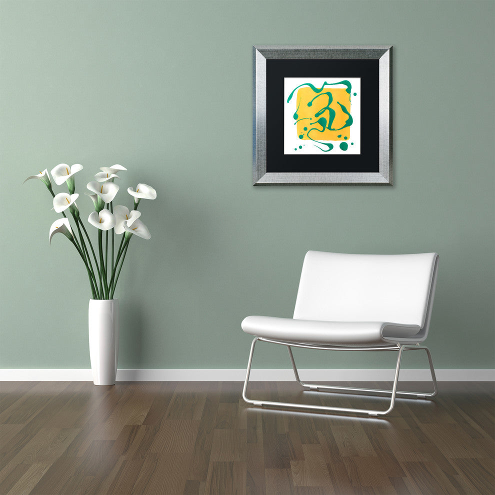 'Yellow Square On White' Matted Framed Art, Silver Frame, Black Matte, 11x11