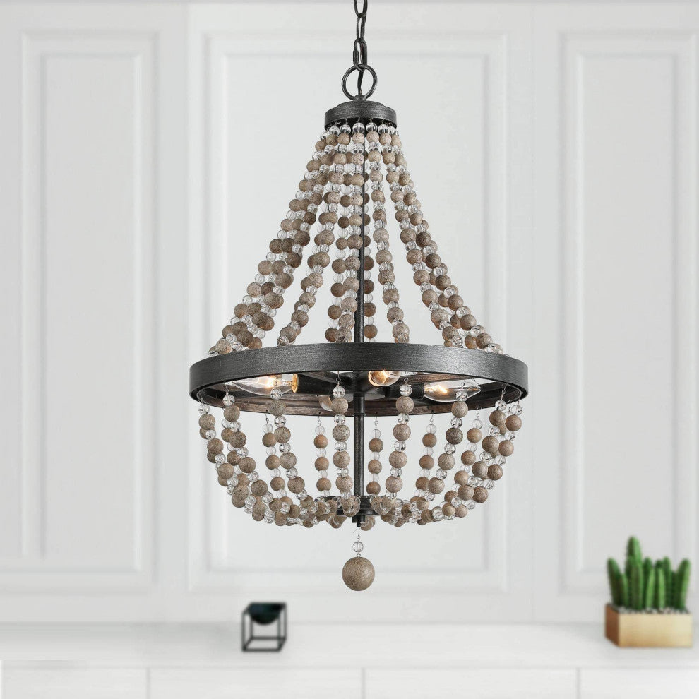 LNC 4-light Famhouse Distressed Wood Beaded Empire Boho Style Chandelier