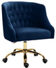 Elegant Office Chair, Velvet Seat & Buttonless Tufted Round Back, Navy/Gold