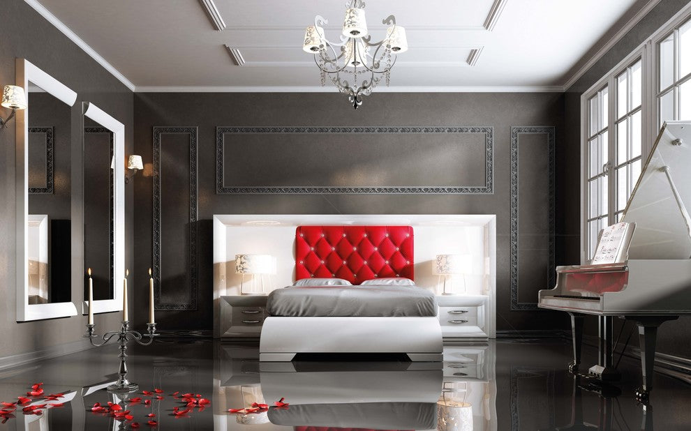 Md Sophie 36 Special Headboard Bedroom Set, Glossy White, Queen