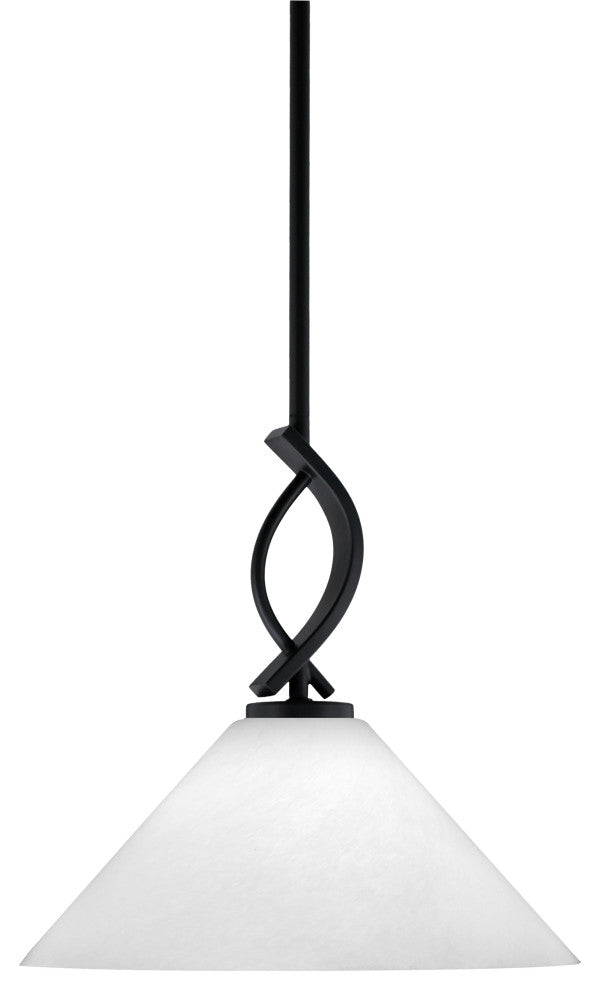 Cavella 1 Light Stem Mini Pendant, Matte Black Finish, 12" White Marble Glass