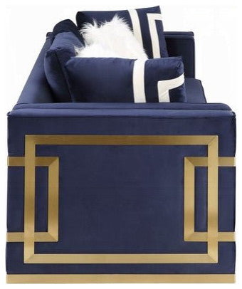 ACME Virrux Chair With 2 Pillows, Blue Velvet and Gold