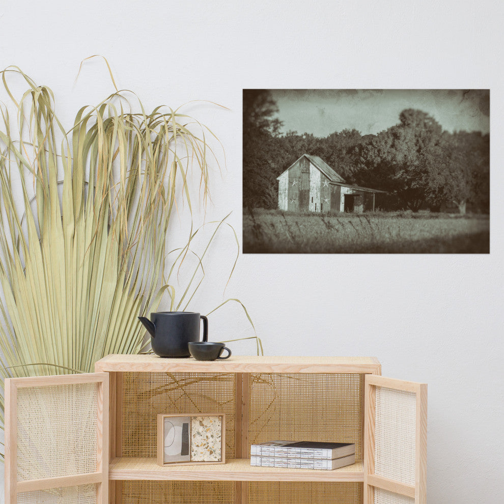 Patriotic Barn in Field Landscape Photo Unframed Wall Art Print, 24" X 36"