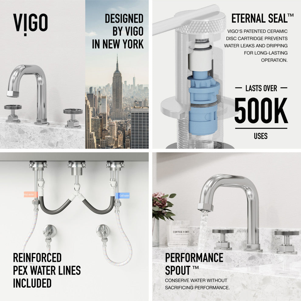 VIGO Hart 7" H 2-Handle Widespread Bathroom Faucet, Chrome