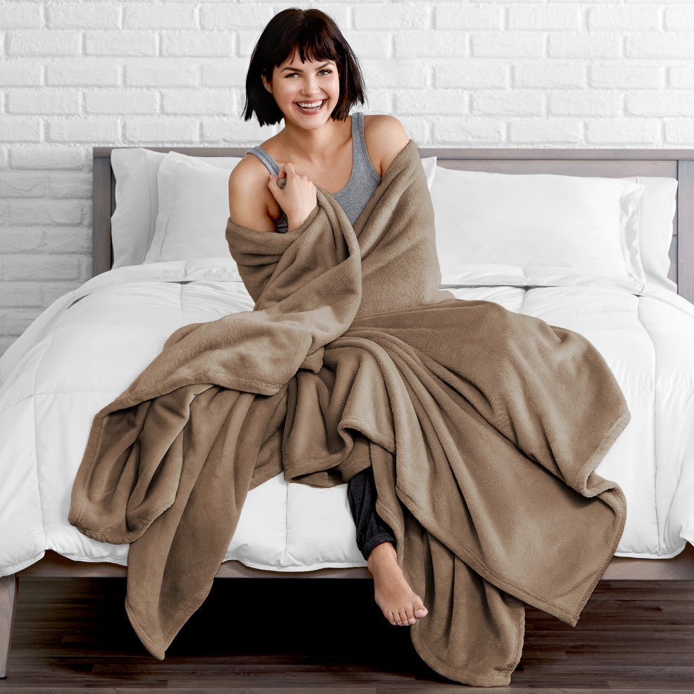 Bare Home Microplush Fleece Blanket, Taupe, King