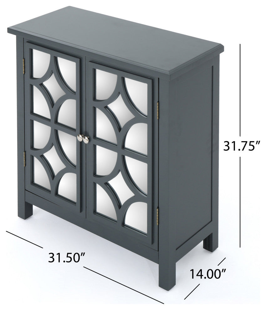 GDF Studio Melee Fir Wood Double Door Cabinet With Mirrored Accents, Charcoal Gray