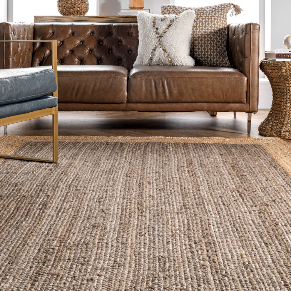 Nuloom Jute Simple Border Area Rug, Grey 4' Round