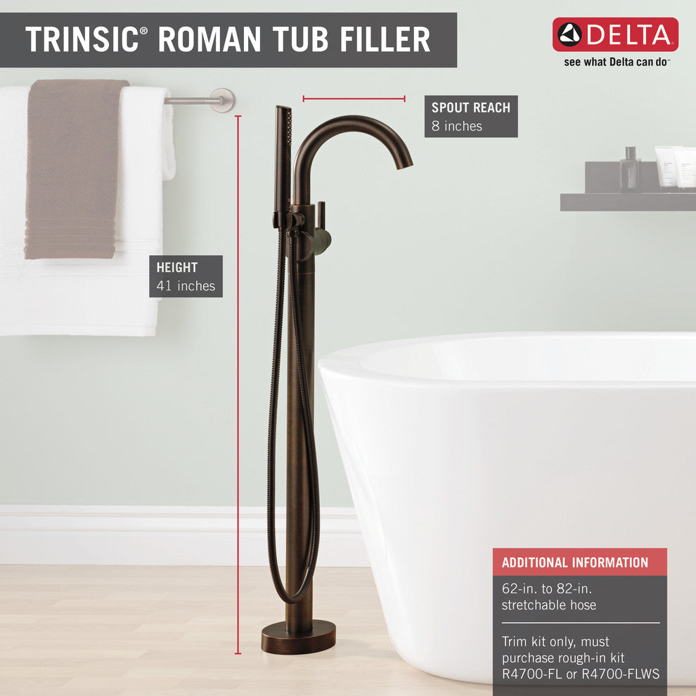 Delta Trinsic Contemporary Floor Mount Tub Filler Trim, Venetian Bronze