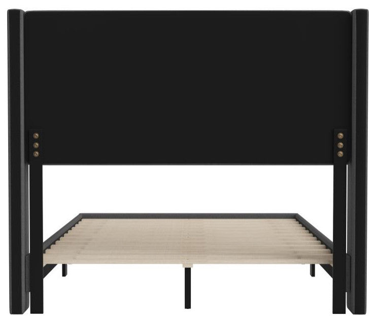 Hollis Upholstered Platform Bed with Wingback Headboard w/Mattress Foundation, Charcoal, Full