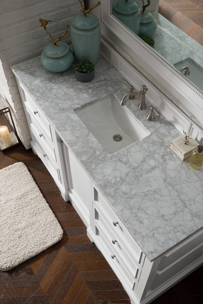 James Martin 825-V60S-BW-3CAR 60" Single Vanity w/ 3 CM Carrara Marble Top