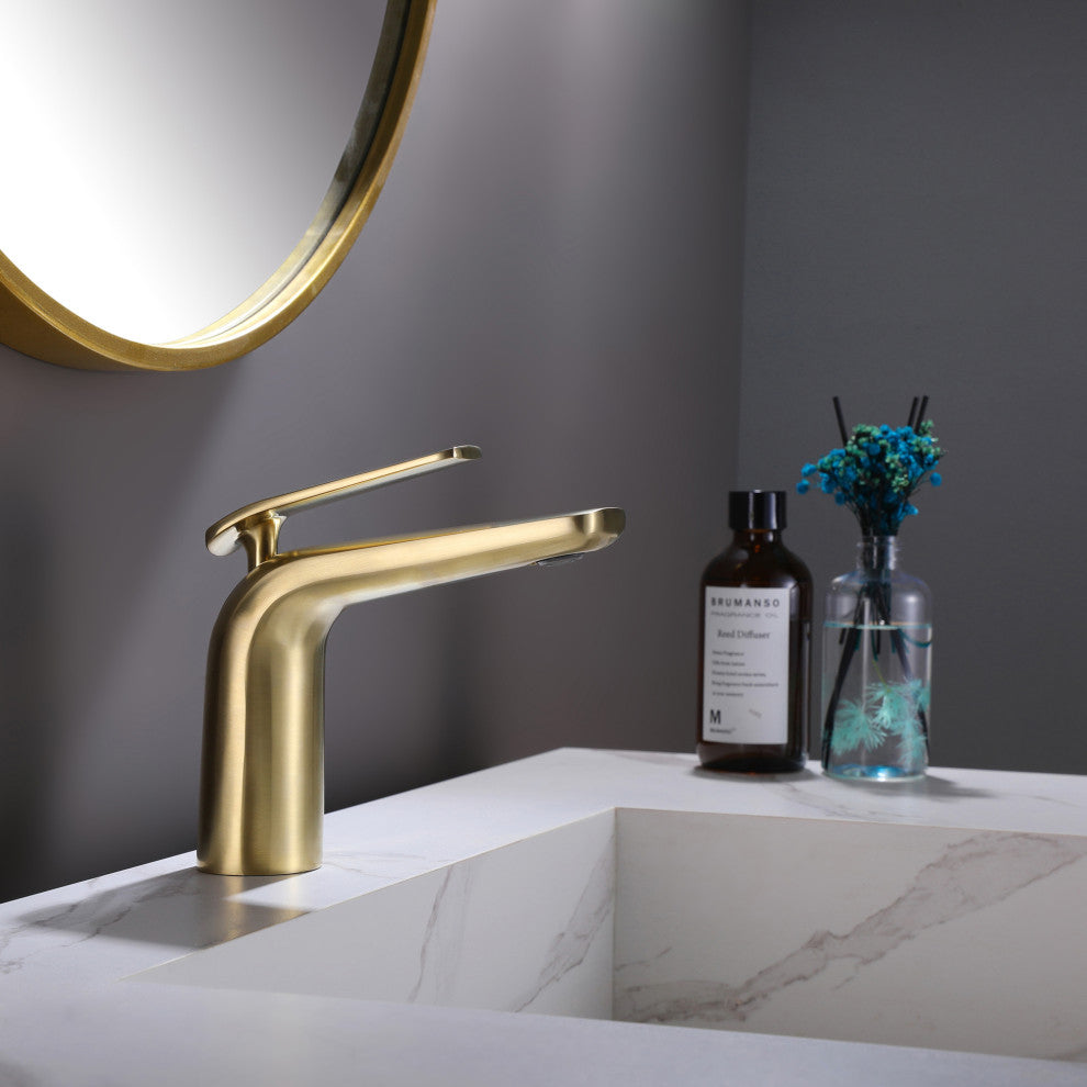 Deck Mounted Single Hole Bathroom Faucet, Brushed Gold