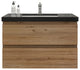 Belli 36" Wall Mounted Single Bathroom Vanity Set, Natural Oak, Matt Black Top