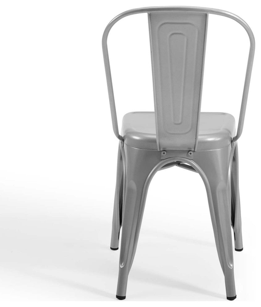 Side Dining Chair, Set of 2, Metal, Silver, Cafe Bistro Restaurant Hospitality