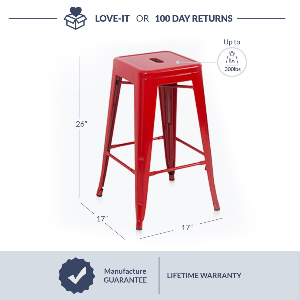 Wyatt Metal Dining Room Stackable Chairs, Weather Resistant, Set of 6, Red
