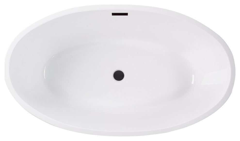 59"x32" Acrylic Freestanding Soaking Bathtub, White/Oil Rubbed Bronze